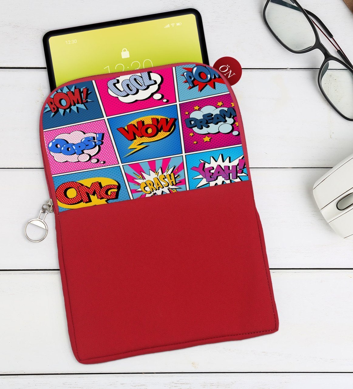 BK Gift Pop Art Tasarımlı Taşınabilir Koruyucu Tablet Kılıfı & Organizer Çanta - Kırmızı-12
