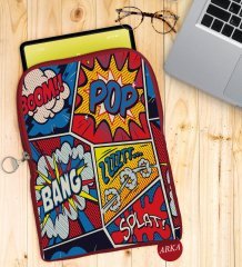 BK Gift Pop Art Tasarımlı Taşınabilir Koruyucu Tablet Kılıfı & Organizer Çanta - Kırmızı-12