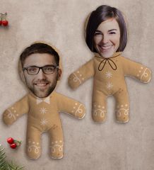 BK Gift Kişiye Özel Fotoğraflı Kurabiye Adam Kostümlü 2’li Bebek Yastık Seti-3