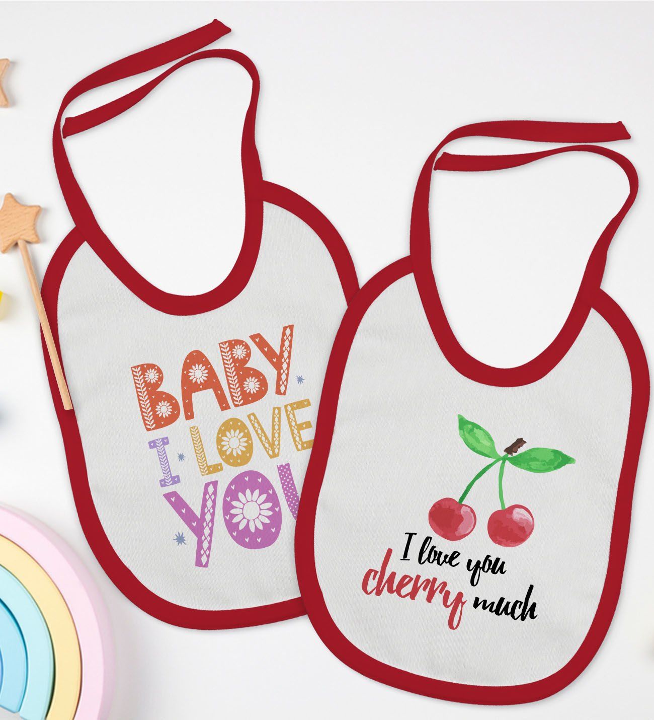 BK Kids I Love You Tasarımlı 2’li Kırmızı Mama Önlüğü-1