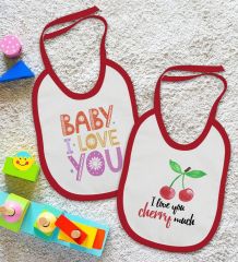 BK Kids I Love You Tasarımlı 2’li Kırmızı Mama Önlüğü-1