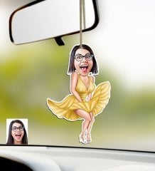 Kişiye Özel Marilyn Monroe Karikatürlü Ahşap Araba Dikiz Ayna Süsü