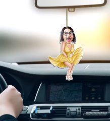 Kişiye Özel Marilyn Monroe Karikatürlü Ahşap Araba Dikiz Ayna Süsü