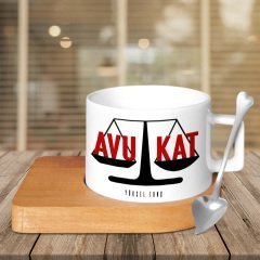 Kişiye Özel Mesleki Avukat Ahşap Altlıklı Seramik Fincan - 4