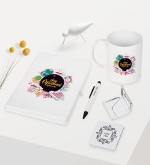 Kişiye Özel Sınıf Öğretmeni Temalı Beyaz Defter Kalem Kupa Ayna Seti - 4