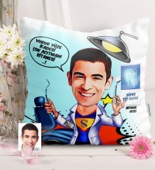 Kişiye Özel Bay Diş Hekimi Karikatürlü Saten Yastık - 1