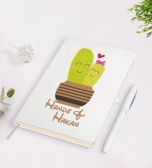 Kişiye Özel İsimli Kaktüs Tasarımlı Beyaz Defter ve Kalem Seti-13