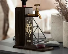 BK Gift Aynalı Altın Kabartma Musluklu Doğal Siyah(Ebony) Ahşap Şarap Standı, Home Bar, İçecek Dispenseri, Ahşap İçecek Çeşmesi-13