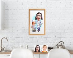 BK Home Anne Oğul Chef Karikatürlü El Yapımı Ahşap Çerçeveli Tablo-1