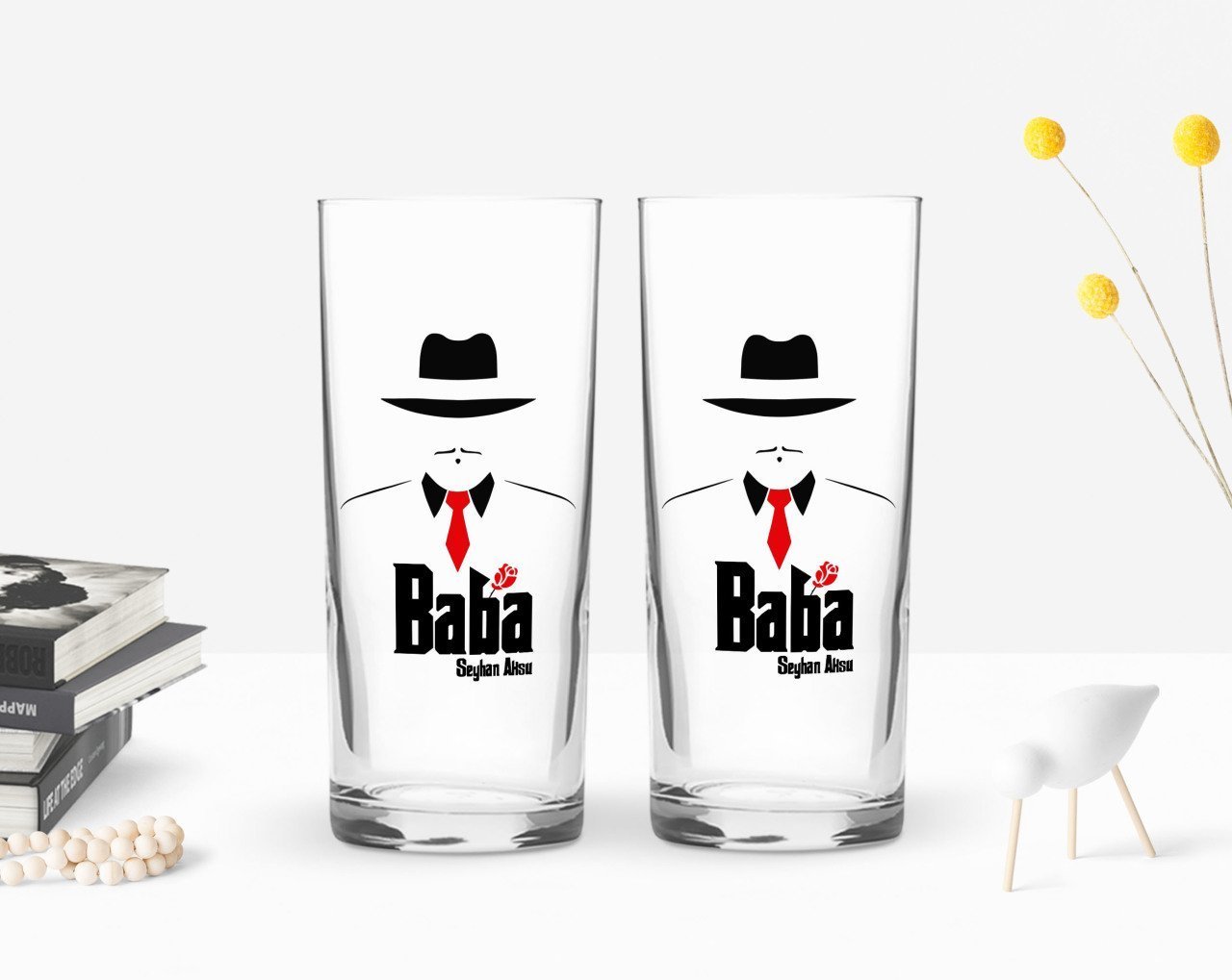 Kişiye Özel Renkli Baskılı Godfather Baba Tasarımlı İkili Rakı Bardağı Seti-17