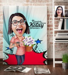 Kişiye Özel Ev Hanımı Karikatür Kanvas Tablo (70 x 100 cm.) 2