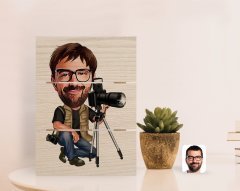 Kişiye Özel Erkek Profesyonel Fotoğrafçı Karikatürlü Otantik Masaüstü Ahşap Palet Çerçeve-1