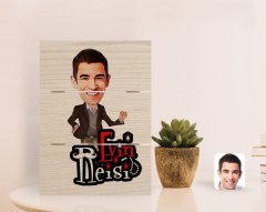 Kişiye Özel Evin Reisi Karikatürlü Otantik Masaüstü Ahşap Palet Çerçeve-2