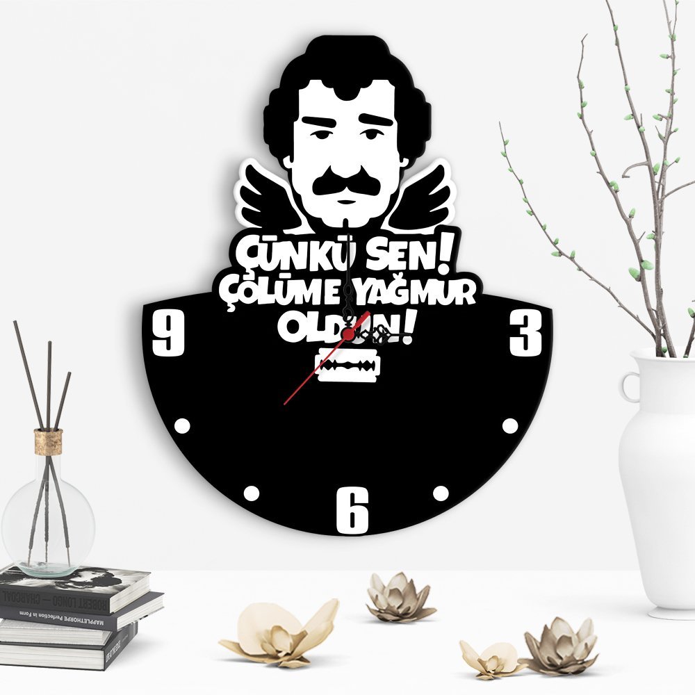 Çölüme Yağmur Oldun Tasarımlı Dekoratif Ahşap Duvar Saati - 3
