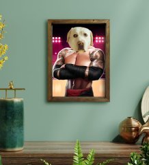 Evcil Dostlara Özel Wrestle Tasarımlı Portre Doğal Masif Ahşap Çerçeveli Tablo 30x40cm-1