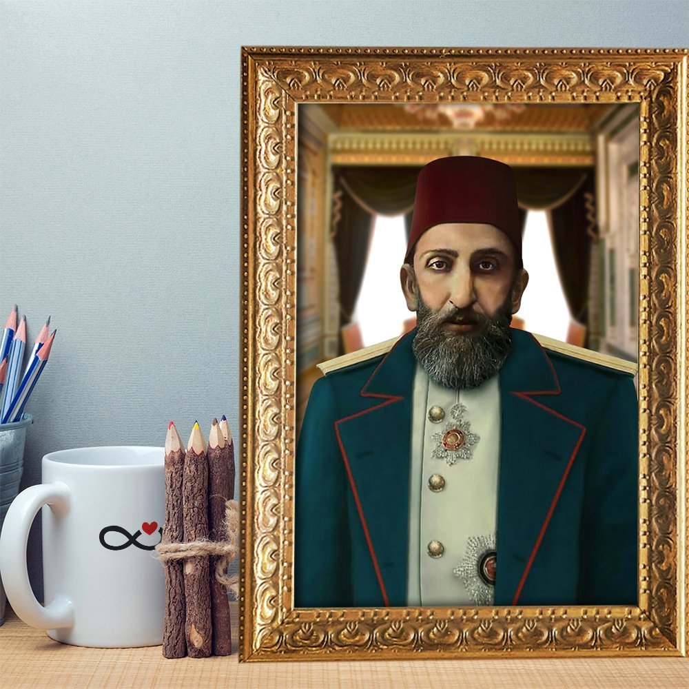 Altın Yaldız Çerçeveli A4 Sultan Abdülhamid Han Tablosu - 1