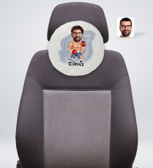 Kişiye Özel İsimli Erkek Boksör Karikatürlü Yuvarlak Araç Koltuk Yastığı-1