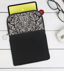 BK Gift Retro Motif Tasarımlı Taşınabilir Koruyucu Tablet Kılıfı & Organizer Çanta - Siyah-2