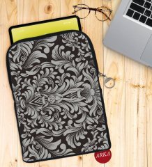 BK Gift Retro Motif Tasarımlı Taşınabilir Koruyucu Tablet Kılıfı & Organizer Çanta - Siyah-2