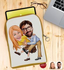 Kişiye Özel Sevgililer Karikatürlü Taşınabilir Koruyucu Tablet Kılıfı & Organizer Çanta - Sarı-102