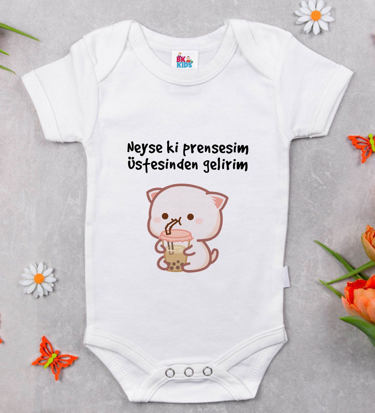 BK Kids Prensesim Üstesinden Gelirim Tasarımlı Beyaz Bebek Body Zıbın-1