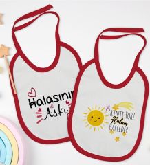 BK Kids Hala Tasarımlı 2’li Kırmızı Mama Önlüğü-2