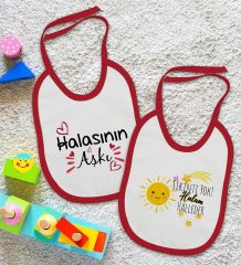 BK Kids Hala Tasarımlı 2’li Kırmızı Mama Önlüğü-2