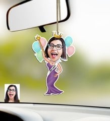 Kişiye Özel Güzellik Kraliçesi Karikatürlü Ahşap Araba Dikiz Ayna Süsü