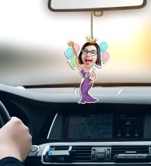 Kişiye Özel Güzellik Kraliçesi Karikatürlü Ahşap Araba Dikiz Ayna Süsü
