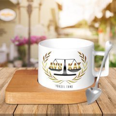 Kişiye Özel Mesleki Avukat Ahşap Altlıklı Seramik Fincan - 3