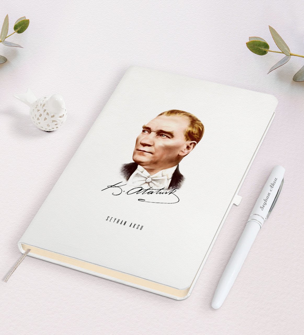 Kişiye Özel Atatürk Temalı Beyaz Defter ve Kalem Hediye Seti-15