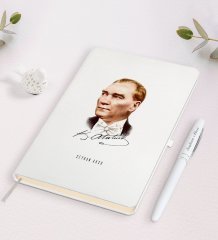 Kişiye Özel Atatürk Temalı Beyaz Defter ve Kalem Hediye Seti-15