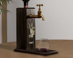 BK Gift Aynalı Altın Kabartma Musluklu Doğal Siyah(Ebony) Ahşap Şarap Standı, Home Bar, İçecek Dispenseri, Ahşap İçecek Çeşmesi-12