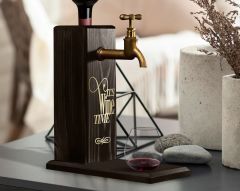 BK Gift Aynalı Altın Kabartma Musluklu Doğal Siyah(Ebony) Ahşap Şarap Standı, Home Bar, İçecek Dispenseri, Ahşap İçecek Çeşmesi-12