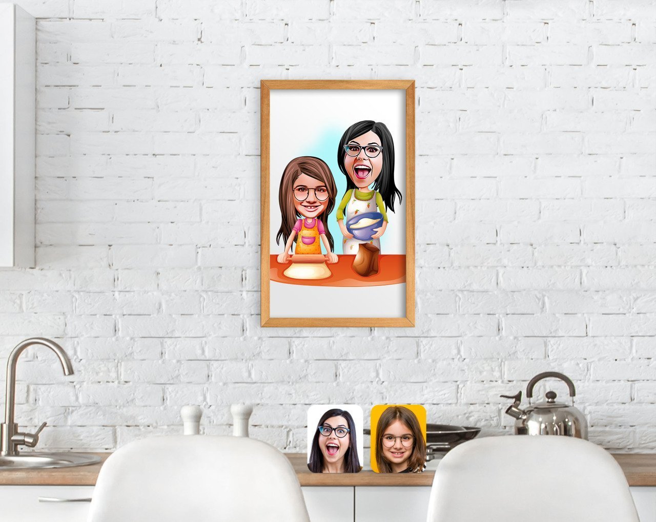 BK Home Anne Kız Karikatürlü El Yapımı Ahşap Çerçeveli Tablo-2