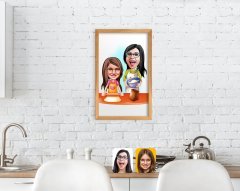BK Home Anne Kız Karikatürlü El Yapımı Ahşap Çerçeveli Tablo-2