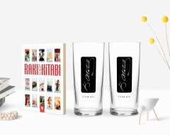 Kişiye Özel Renkli Baskılı Atatürk Temalı İkili Rakı Bardağı ve Rakı Cep Kitabı Hediye Seti-30