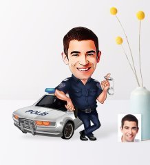 Kişiye Özel Bay Trafik Polisi Karikatür Ahşap Biblo - 1