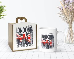 Kişiye Özel Ahşap Kutuda London Tasarımlı Beyaz Kupa Bardak-3