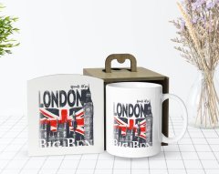 Kişiye Özel Ahşap Kutuda London Tasarımlı Beyaz Kupa Bardak-3