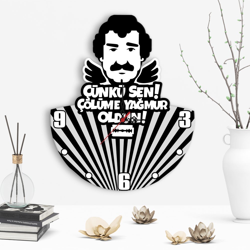 Çölüme Yağmur Oldun Tasarımlı Dekoratif Ahşap Duvar Saati - 2
