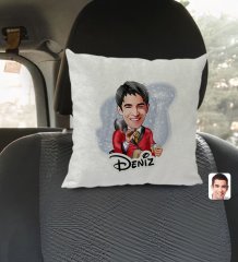 Kişiye Özel İsimli Erkek Patron Karikatürlü Kare Araç Koltuk Yastığı-2