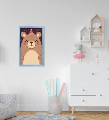 BK Home Tatlı Ayıcık Tasarımlı Dekoratif Mavi Ahşap Çerçeveli Çocuk Odası Tablo-6
