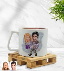 Kişiye Özel Sevgililer Karikatürlü Middle Beyaz Kupa Bardak Model 56