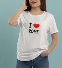 BK Gift I Love Rome Tasarımlı Kadın Yuvarlak Yaka Tişört-1
