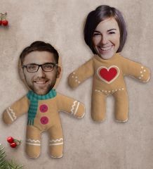BK Gift Kişiye Özel Fotoğraflı Kurabiye Adam Kostümlü 2’li Bebek Yastık Seti-1