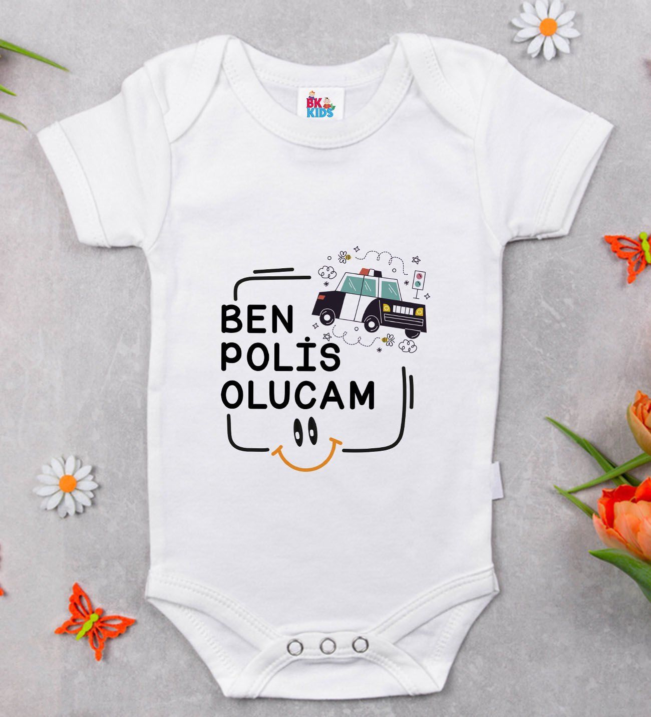 BK Kids Polis Olucam Tasarımlı Beyaz Bebek Body Zıbın-1