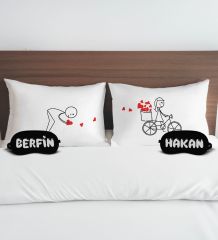BK Gift Kişiye Özel Sevgili Tasarımlı Pamuklu Yastık Kılıfı ve Göz Bandı Çift Uyku Seti-3, Tasarım Ev Tekstili, Uyku Bandı, Ev Hediyesi