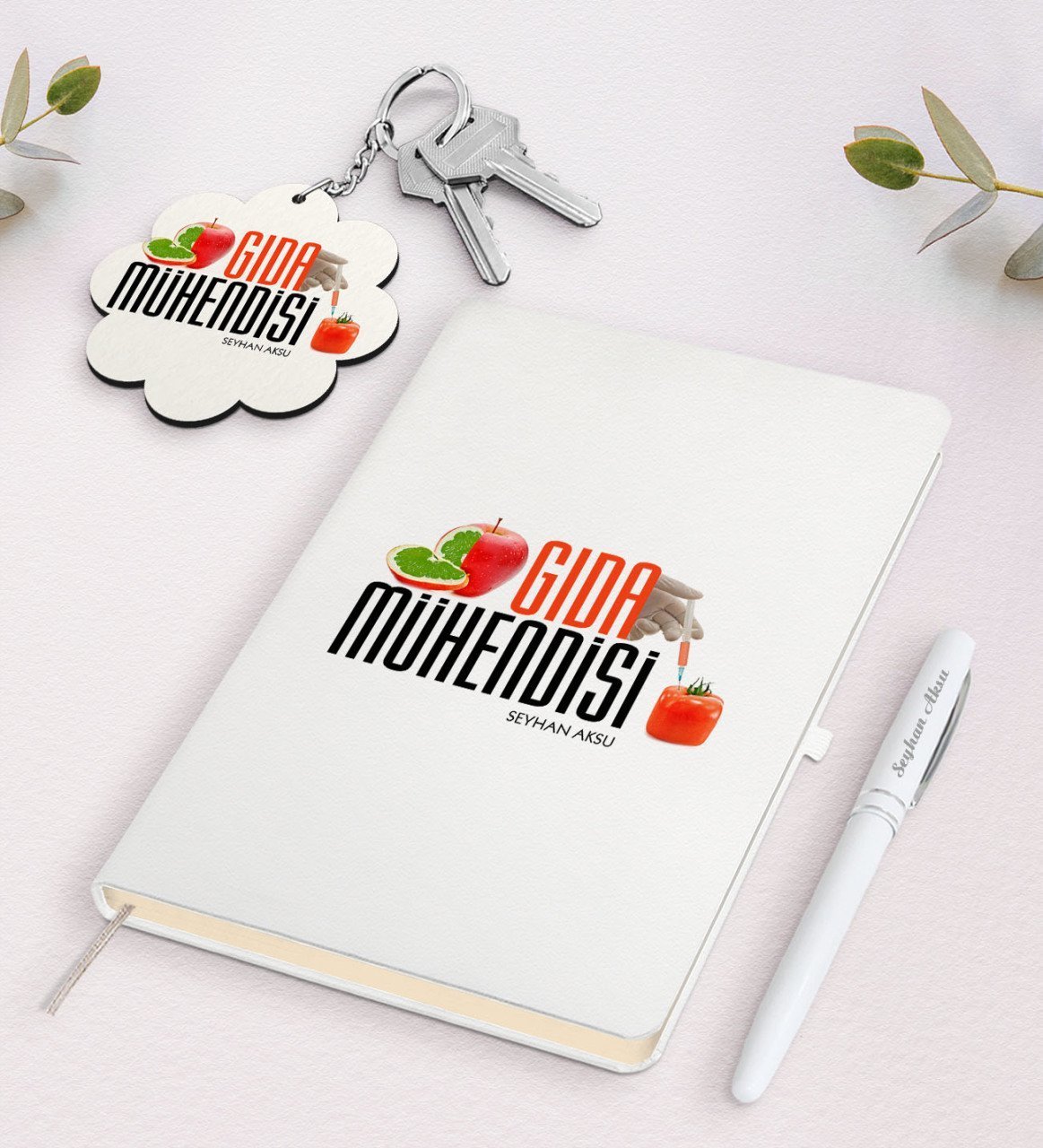 Kişiye Özel Gıda Mühendisi Beyaz Defter Kalem Ve Anahtarlık Hediye Seti-1