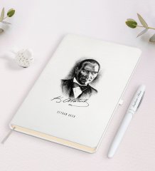 Kişiye Özel Atatürk Temalı Beyaz Defter ve Kalem Hediye Seti-14
